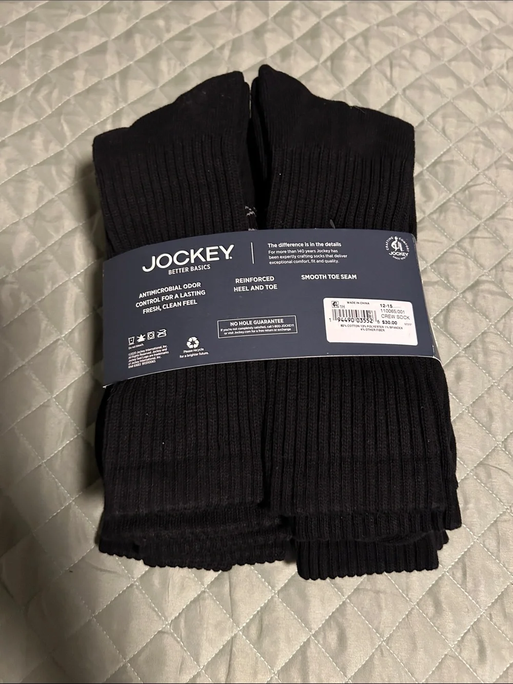 Jockey Black Crew Socks 8-Pack – Men's Everyday Comfort